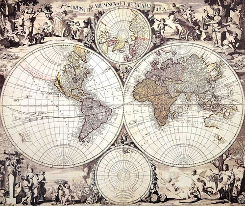 Mapa świata 1686r. - G. Valck reprint - M1686 – Prezent dla historyka