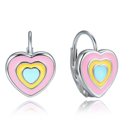 MINET Dziecięce srebrne kolczyki tęczowe serca
