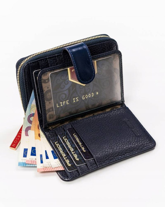 Skórzany portfel damski na zatrzask Peterson Niebieski