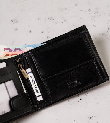 Skorzany portfel meski z czerwonym paskiem