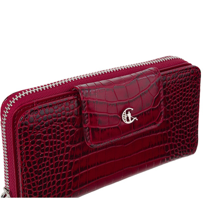 Damski portfel skórzany z suwakiem Canaletto croco bordowy PD2006s162 RFID