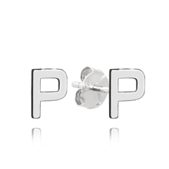 MINET Srebrne kolczyki litera "P"