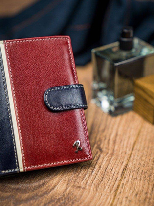 Pionowy portfel męski dwukolorowy, skóra naturalna hq