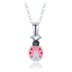 MINET Dziecięcy srebrny naszyjnik różowa biedronka z cyrkoniami