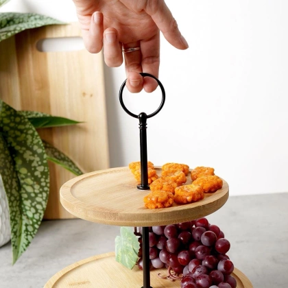 Patera drewniana 2-poziomowa naturalna 24 cm