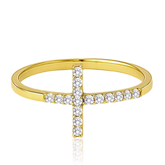 MINET Złoty pierścionek krzyż z białymi cyrkoniami Au 585/1000 rozm. 20 - 1,25g