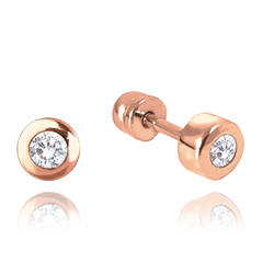 MINET Kolczyki wkrętki z różowego złota z białymi cyrkoniami Au 585/1000 1,20g