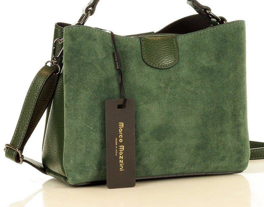 MARCO MAZZINI Elegancki kuferek skórzana listonoszka camera bag nubuk leather zielony - min. zamówienie 20 / 50 / 100 szt.