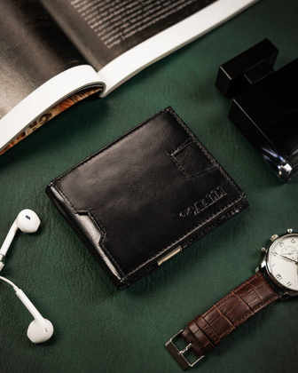 Skorzana banknotowka meska z systemem RFID Protect