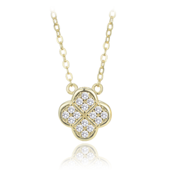 MINET Pozłacany srebrny naszyjnik koniczynka z białymi cyrkoniami