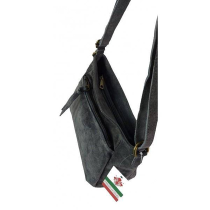 Duża zamszowa listonoszka A5 ,pojemna,dwie komory ,Włoska skórka szara VPA514G