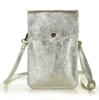 MARCO MAZZINI Torebka skórzana etui na telefon srebrny - min. zamówienie 20 / 50 / 100 szt.