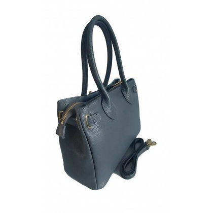 Włoska skórzana torebka kuferek do ręki Vera Pelle, złote okucia Szary KMA35G