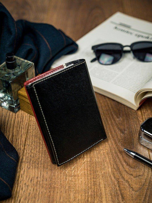 Pionowy portfel męski dwukolorowy, skóra naturalna hq