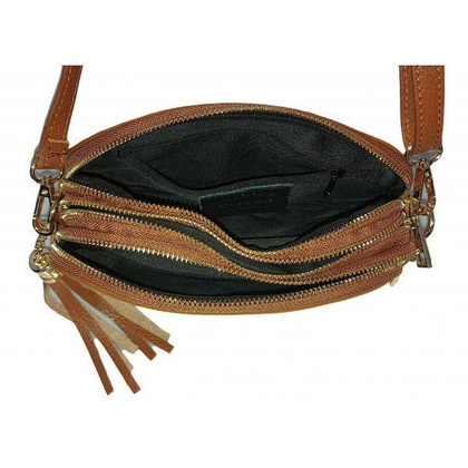 Listonoszka trzy komory frędzelek, złote okucia Vera Pelle Camel VP3KZC