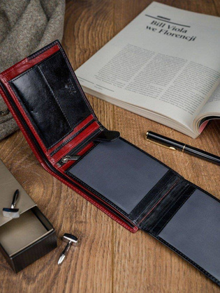 Skórzany portfel męski poziomy ze skóry n992-vt2 black-red