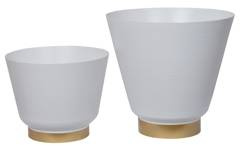 Kpl. 2 metalowych białych kwietników ze złotą wstawką