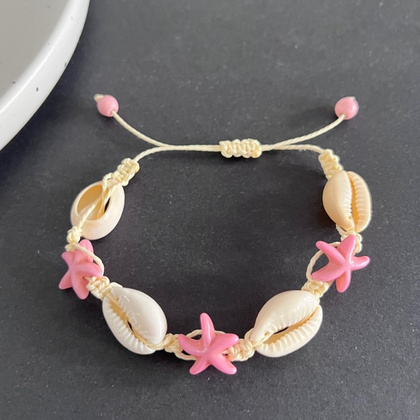 Bransoletka 2w1 na stopę i rękę, na sznurku, MUSZELKI i ROZGWIAZDY B543R