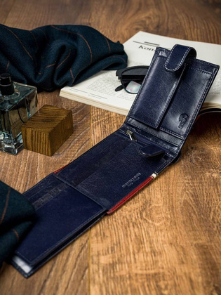 Poziomy portfel męski dwukolorowy ze skóry naturalnej hq