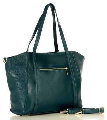 Shopper bag skórzana torebka na ramię trapez - MARCO MAZZINI szmaragdowa zieleń - min. zamówienie 20 / 50 / 100 szt.