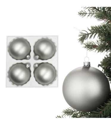 Bombki choinkowe gładkie szklane  komplet 4szt. 10 cm - Grafit mat