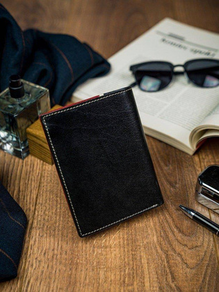 Pionowy portfel męski dwukolorowy, skóra naturalna hq