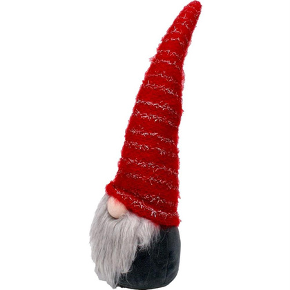 Skrzat gnom krasnal z długą czerwoną czapką 10x9x42CM ze świecącym noskiem