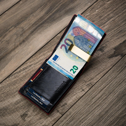 Elegancki portfel męski z czerwonym akcentem