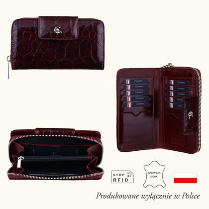 Damski portfel Canaletto z bordowej lakierowanej skóry – Luksus, Styl i Bezpieczeństwo w Jednym PD2006s78 RFID