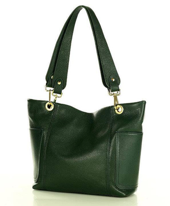 Skórzana torba damska w trapez na ramię sholder genuine leather bag - MARCO MAZZINI ciemny zielony - min. zamówienie 20 / 50 / 100 szt.