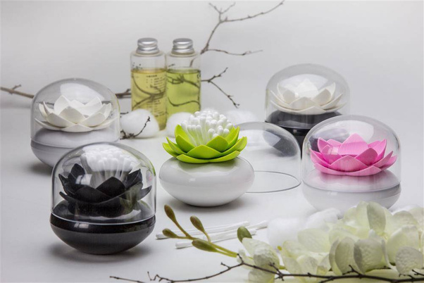 Pojemnik na patyczki do uszu Lotus biało-zielony 10157-WH-GN