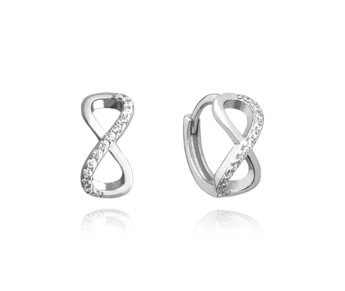 MINET Srebrne kolczyki NIESKOŃCZONOŚĆ z białymi cyrkoniami