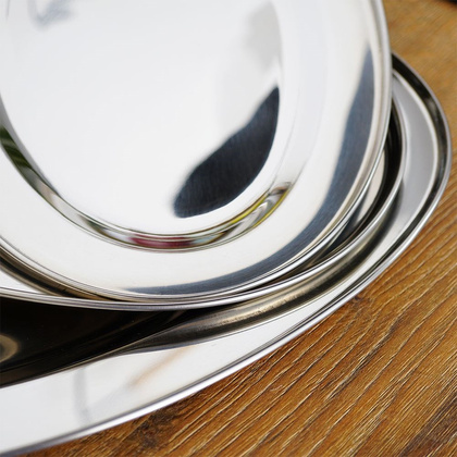 Taca do serwowania stalowa owalna srebrna zestaw 3 szt.