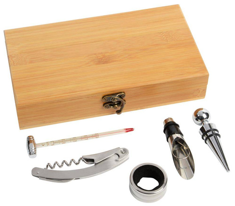 Zestaw do wina BAMBOOO PLEASURE, brązowy, srebrny