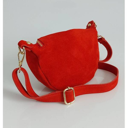 Czerwona zamszowa listonoszka - nerka Włoska Vera Pelle złote okucia kółka LN633R