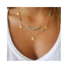 Naszyjnik delikatny podwójny celebrytka z turkusem N164