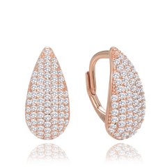 MINET Rose gold kolczyki srebrne krople z białymi cyrkoniami