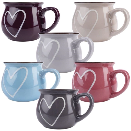 Kubek ceramiczny z uchwytem kolorowe serca zestaw 6 szt. 320 ml