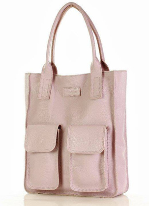 Torebka skórzany shopper z kieszeniami MAZZINI - Ravenna pastelowy róż - min. zamówienie 20 / 50 / 100 szt.