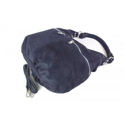 Klasyczny worek na ramię ,zamki suwaki XL A4 Shopper bag zamsz naturalny granatowy W345BS