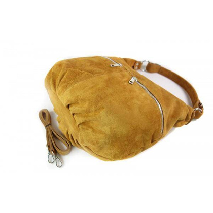 Klasyczny worek na ramię ,zamki suwaki XL A4 Shopper bag zamsz naturalny camel W345C