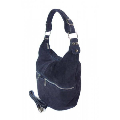 Klasyczny worek na ramię ,zamki suwaki XL A4 Shopper bag zamsz naturalny granatowy W345BS