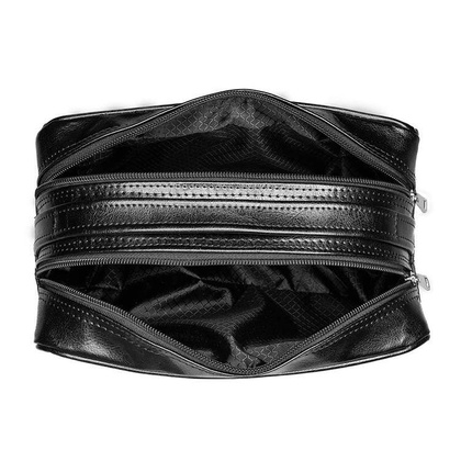 Skórzana kosmetyczka podróżna z rączką czarna - Pavone Nero Orta 2133 BL