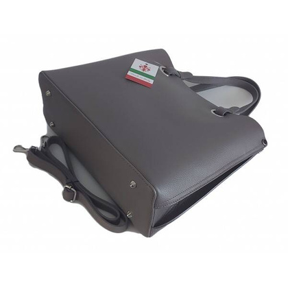 Duża Włoska skórzana torba Shopper bag trzy komory na ramię mieści A4 ,Vera Pelle Szara VOM65G