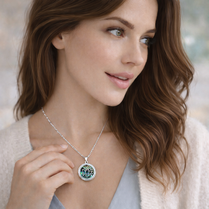 MINET Srebrny naszyjnik kwiat lotosu z masą perłową i cyrkoniami