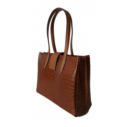 Duża włoska torba ,kuferek A4 skóra motyw krokodyla Vera Pelle , Camel VP645C