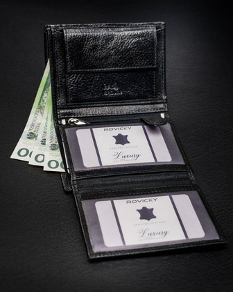 Skórzany portfel męski z RFID Rovicky Czarny
