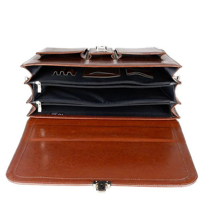 Skórzana teczka męska na laptopa brązowa - Pavone Nero Roma 2140 BR
