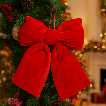 Czerwona kokarda, aksamitna, ozdoba świąteczna 20x20cm WOZ42