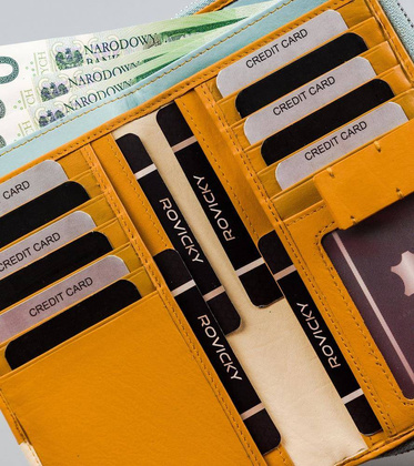 Kolorowy portfel damski z dwiema sekcjami, skóra naturalna